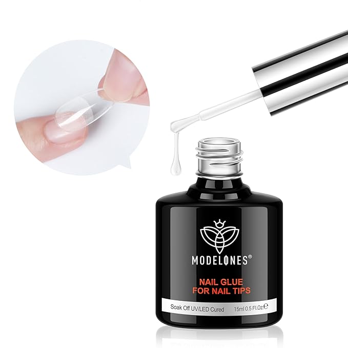 Modelones 9 in One Nail Glue Polish Set Brush On Gel Nail Glue 15ml for Rhinestone, Base Gel, Blooming Nail Art Gel Nail Kit Strengthener Treatment for Weak and Damaged Acrylic Nails U V Lamp Needed
