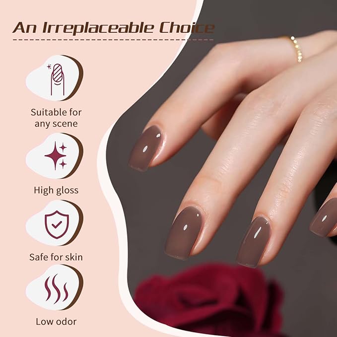 JR 9 Colors 0.5oz Brown Gel Nail Polish Set Bow Bottle Design Nude Gel Polish Kit UV LED Soak Off Polish Home DIY Gift Dark Brown Colors Nail Gel Polish Kit Series