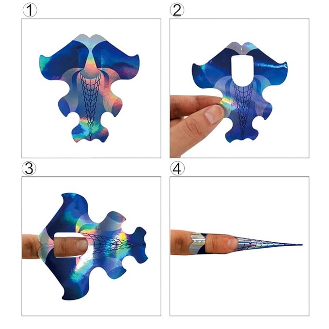 Tvoip 100Pcs/Pack Nail Forms Extension Tips Guide Extension French DIY Tool Fish Acrylic UV Gel Nail Art Tools Builder Sticker Sculpting (Blue)