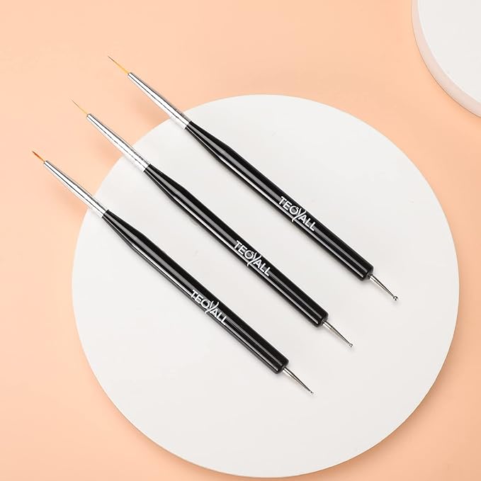 TEOYALL Nail Art Brushes - Builder Gel, Dotting Tools, Fine Liner