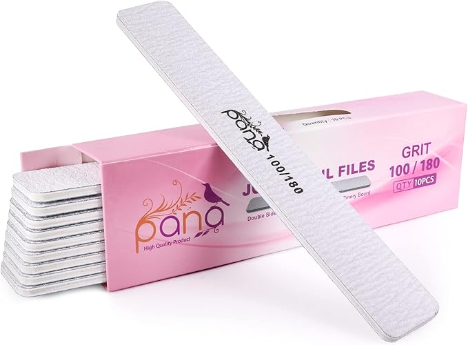 10pcs - PANA Jumbo Double-Sided Emery Nail File for Manicure, Pedicure, Natural, and Acrylic Nails - Zebra (Grit 100/180)