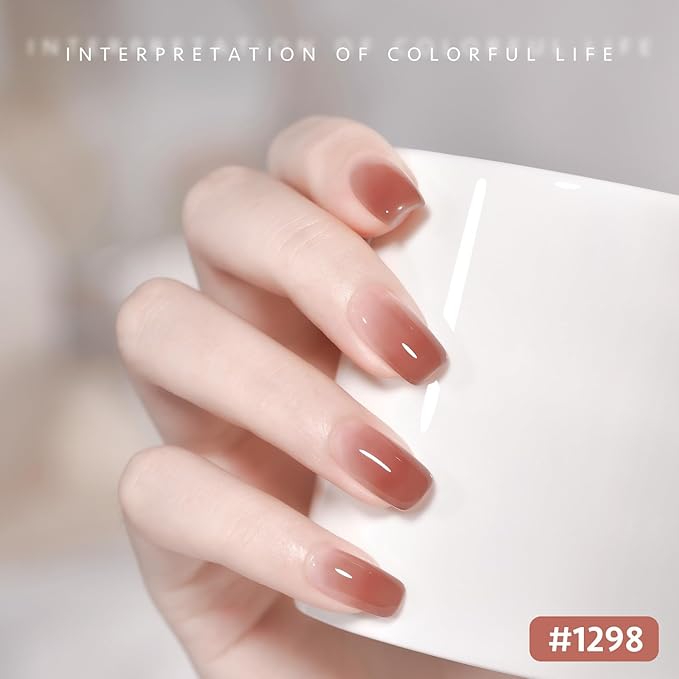 GAOY Jelly Gel Nail Polish Set, 6 Colors Nude Pink Brown, UV Light Cure Gel Polish for Salon and Nail Art DIY at Home