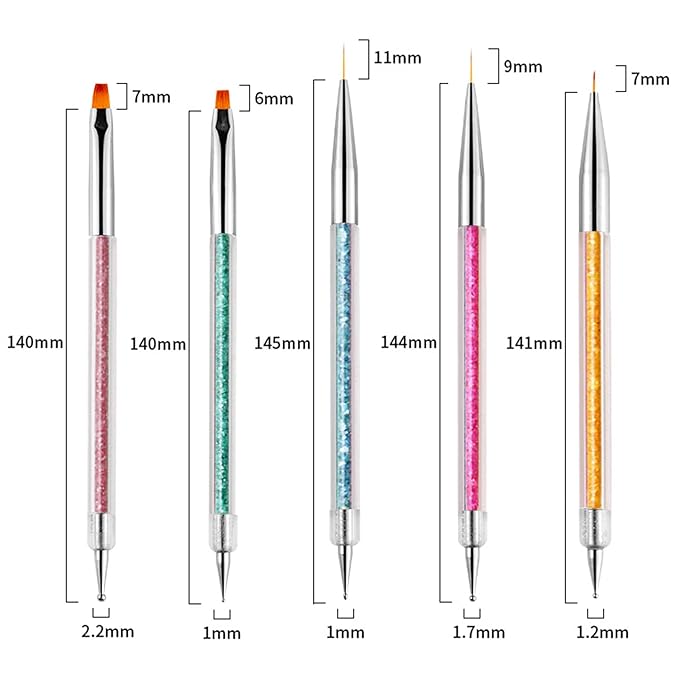 Vtrem 6 Colors 8ML Spider Gel Set with 5 PCs Double Ended Point Drill Drawing Brush Pen Nail Rhinestones Matrix Gel with Gel Paint Design Nail Art Kit Wire Drawing Blue Yellow Nail