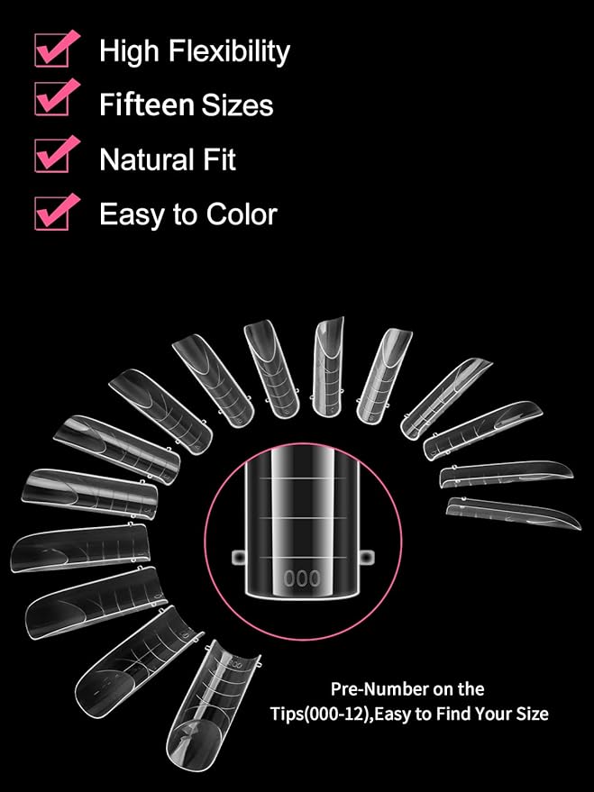 EBANKU Dual Nail Forms for Poly Extension Gel, 150 Pcs Reusable 15 Sizes Nail Extension Forms for Builder Gel Manicure Design Salon DIY
