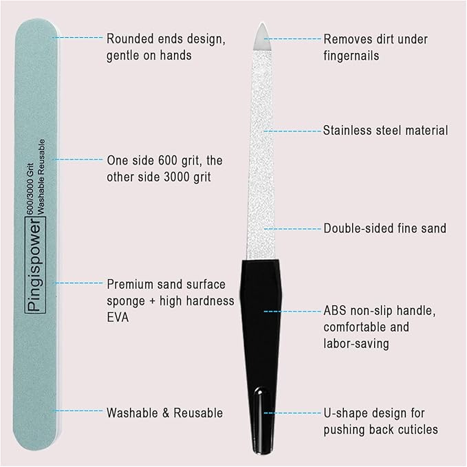 Nail Files and Buffers (10 Pack), Professional Nail File & Buffer Block for Natural Nails, 600/3000 Grit Double Sided Reusable Manicure Tools Kit for Women Home Salon &Travel