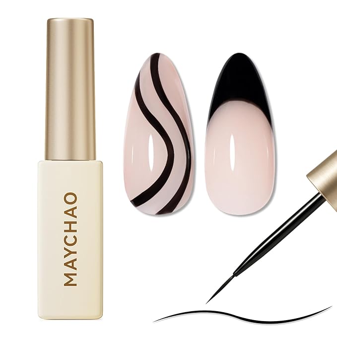 MAYCHAO Black Swirl Gel Liner Nail Art Polish, 8ml Classic Gel Color Built-in Thin Brush, UV Light Cure for French Nail Tips DIY Manicure at Home Salon