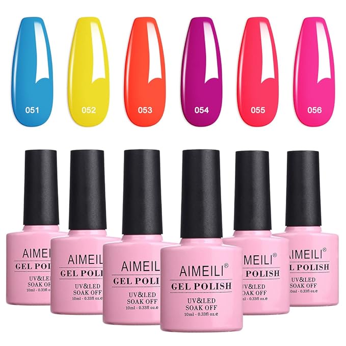 AIMEILI Hot Pink Neon Gel Nail Polish, and No Wipe Top and Base Coat Set
