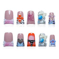 Duck Handmade Press on Nails 3D Bow Candy Heart Nails Charms Design - Flower French Tip Short False Nails Multicolor Thick Acrylic Artificial Stick On Nails (Sweet Dream Candy Pops,M)