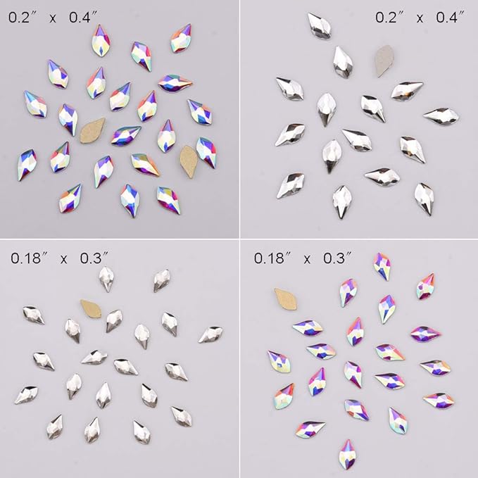 140pcs 10 Colros 2 Sizes Flat Back Flame Shape Nail Crystal Rhinestones Decoration Jewel Charms Box Set Nail Salon Materials Supplies