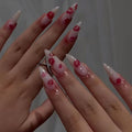 Almond Press on Nails Medium Valentine's Day Fake Nails Red Lipstick False Nails Glossy Full Cover Glue on Nail Reusable Acrylic Nails for Women Manicure 24Pcs