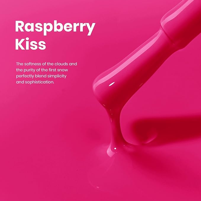Beetles Raspberry Gel Nail Polish - Raspberry Kiss Hema Free Hot Pink Gel Polish, 15ML/0.51Fl Oz Same Color Same Bottle, Soak Off UV LED Lamp Neon Pink Nails, Spring Summer Nails Art Manicure Salon