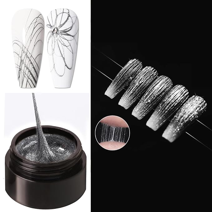 Silver Spider Gel for Nails, Silver Gel Paint for Nails Art UV LED DIY Design Manicure Spider Paint Nail Gel for Nail Art