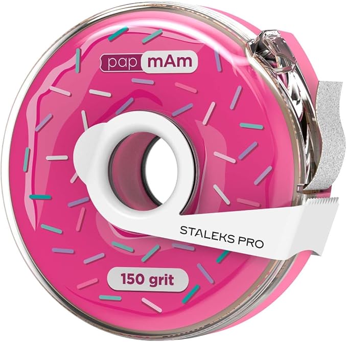 Staleks Pro Disposable White Abrasive Tape papmAm Expert – 150 Grit – 7m Roll in Plastic Case – Glueless Replaceable Abrasive – Professional Nail Filing – Manicure & Pedicure