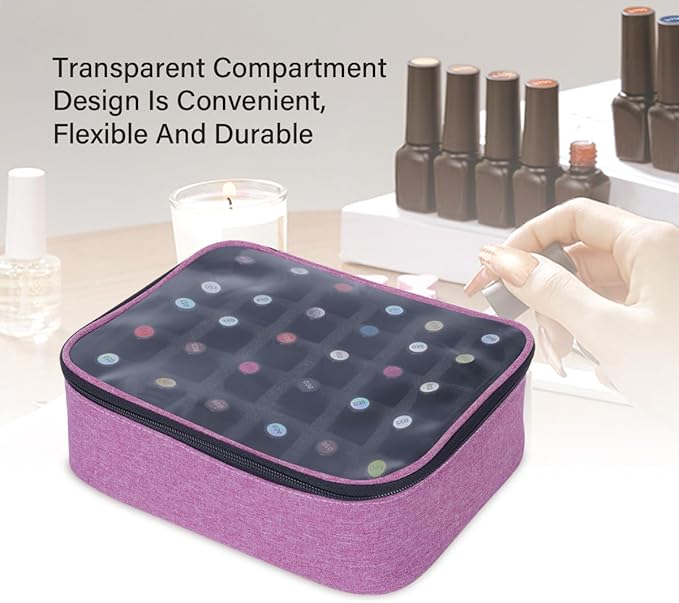 Small Clear Nail Polish Organizer Holds 30 bottles(15ml-0.5fl.oz) Nail Polish Case Multifunctional Nail Polish Bag organizer, Cosmetic Travel Makeup Cases for Women Purple