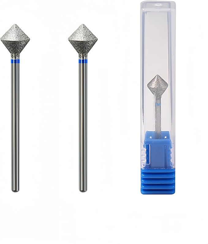 Acycoin2A 2Pcs 10mm Rhombus Diamond Nail Drill Bit 3/32" Rotary Burr Manicure Pedicure Grinding Head Nail Cutters for Professional and Home Use