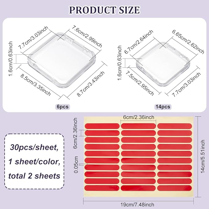 BENECREAT 20Pcs 2 Sizes Press On Nail Storage Box with 2 Sheets Double Sided Adhesive Tape, Clear Artificial Nail Display Storage Boxes Display Packing Box for Nail Salon