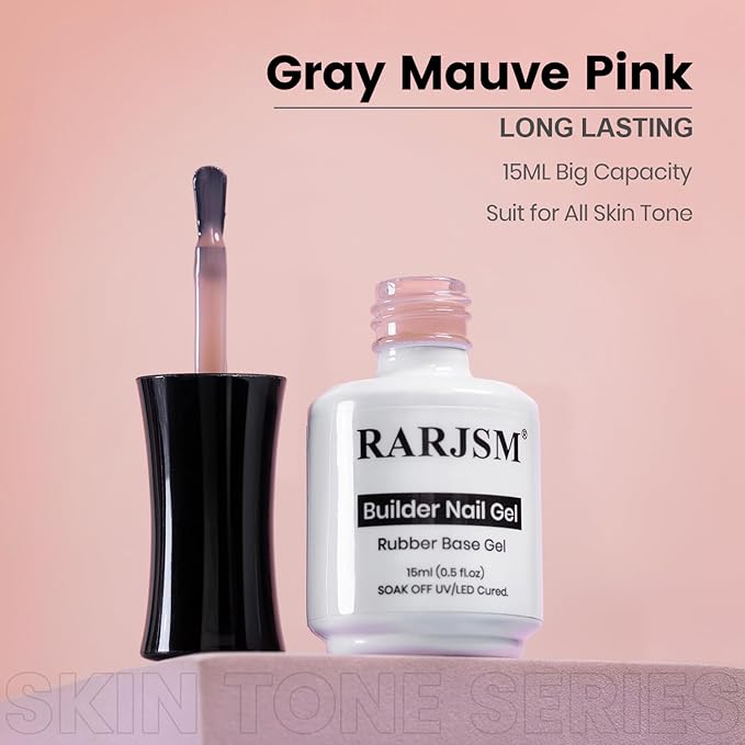 RARJSM Rubber Base Coat Gel Polish Nude Gray Mauve Pink Skin Tone Rubberbase Gelpolish for Nails Natural Color French Manicure Extend Soak Off Curing Requires Single Bottle 15ml Salon Home DIY Use