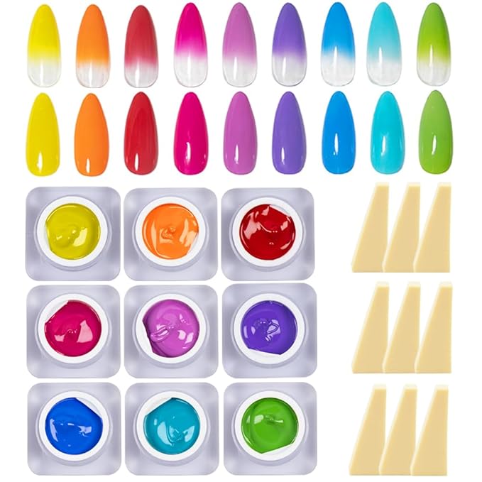 9 Colors Pat Painting Gel – 6ml Each Ombre Gel Nail Polish Set With Sponge, Stamping Gel, High Pigment Nail Art Paint for Gradient, Aura Nail, 3D Carving, DIY Salon manicure