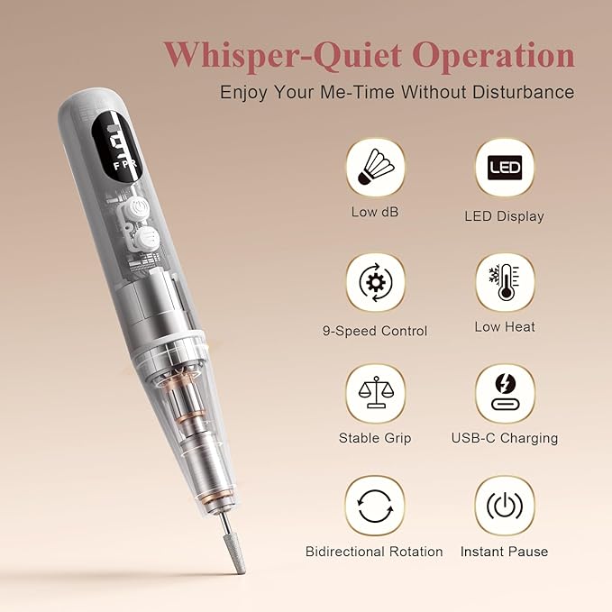 Cordless Nail Drill Kit - 9 Speed Wireless Electric Nail File with LED Display, Portable Nail Drill Machine for Acrylic Gel Nails, Rechargeable 20000RPM Hand Feet Grind Trim Tool for Women Men Baby