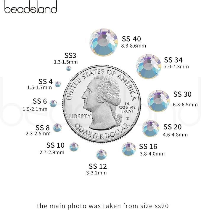 Beadsland 576pcs Flat Back Crystal Rhinestones Round Gems for Nail Art and Craft Glue Fix, Blue Moonlight, SS30,6.3-6.5mm