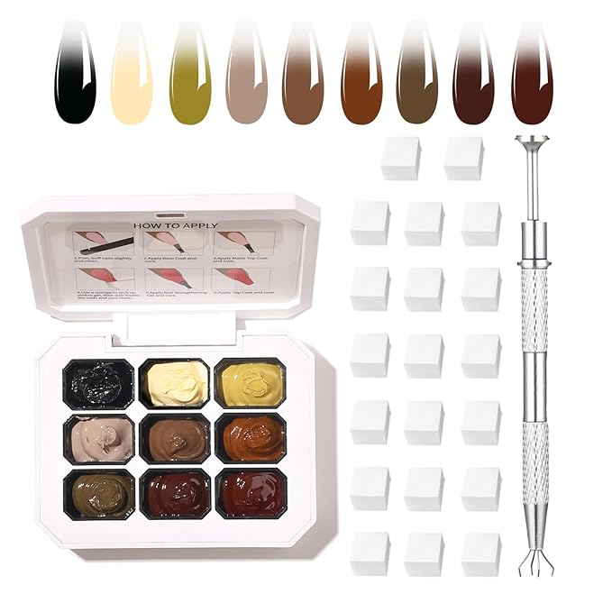 Ombre Gel Nail Polish Nail Sponges for Ombre 9 Series Colorful Blush Effect Pat Painting Gradient Blooming Gel for Ombre Nails Multistyle French Manicure Nail Art DIY Home (A15, 1)
