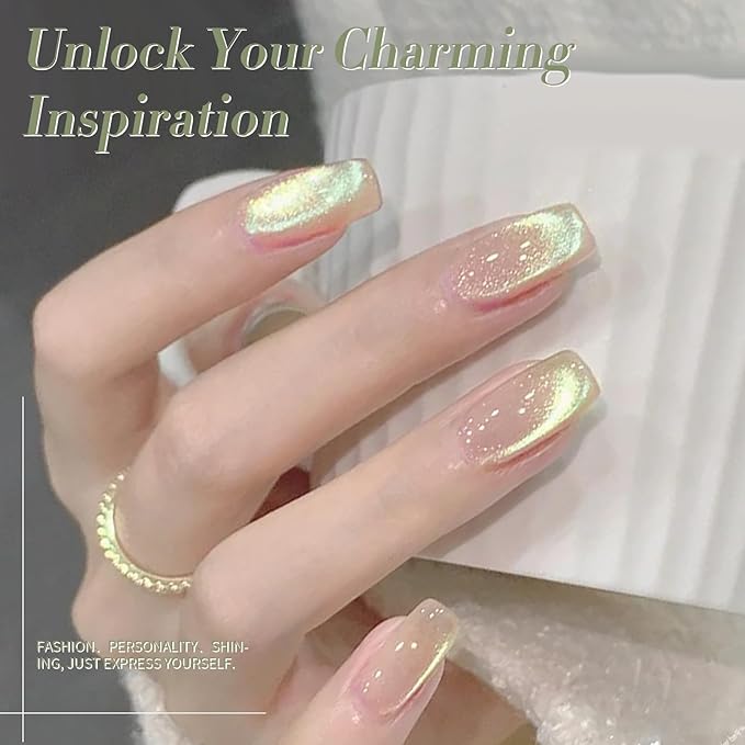 Born Pretty Cat Eye Magnetic Gel Nail Polish Shimmer Glitter Holographic Aurora Spring Summer Pink Green Blue Translucent Gel Polish Set Manicure Nail Art DIY at Home
