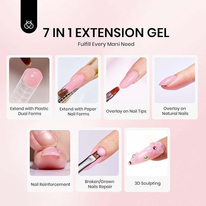 Beetles Poly Nail Gel Set - 6 Colors Jelly Nude Pink Builder Nail Enhancement for Beginner & Professional Nail Extension Kit DIY Home for Women Girls, UV & LED Needed