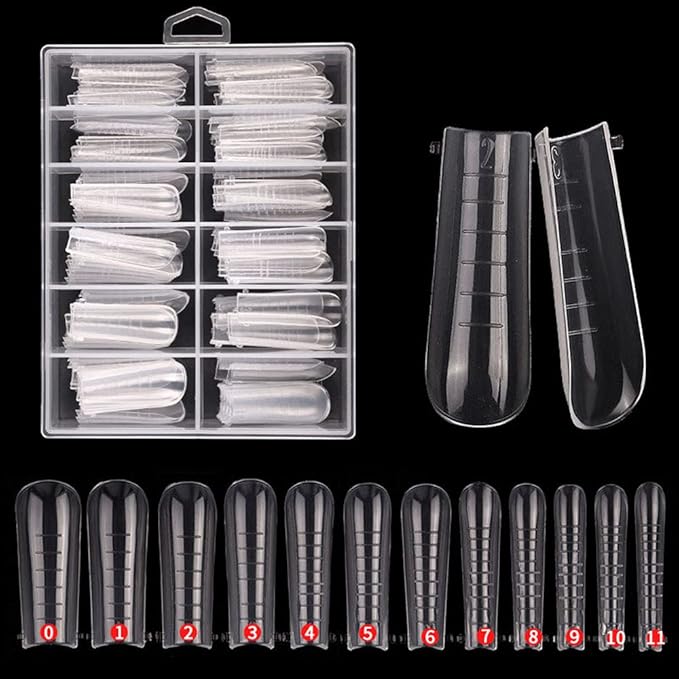 120 PCS/BOX Clear Dual Nail System Form UV Gel Acrylic Nail Coffin Artificial Ballerina Nails Tips Nail Tip 12 Sizes with Scale