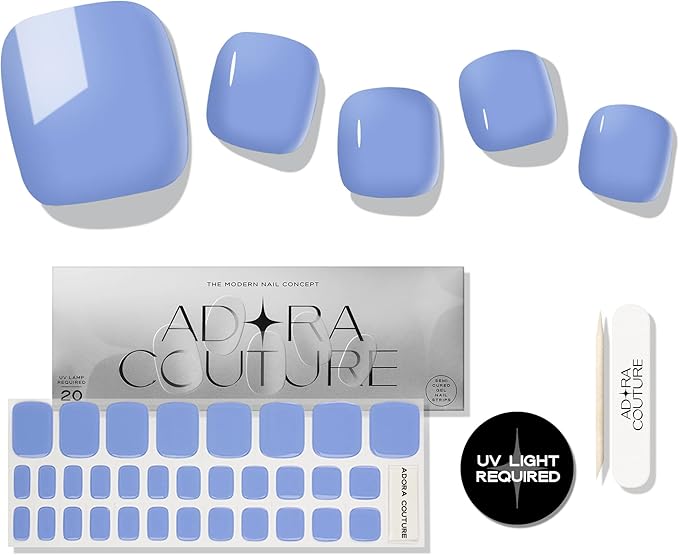 Semi Cured Gel Nail Strips – 32 Pcs Gel Pedicure Stickers - UV Nail Wraps for Toenails, Easy Application, Long Lasting, Salon Quality & UV Light Required - Blue Sky P
