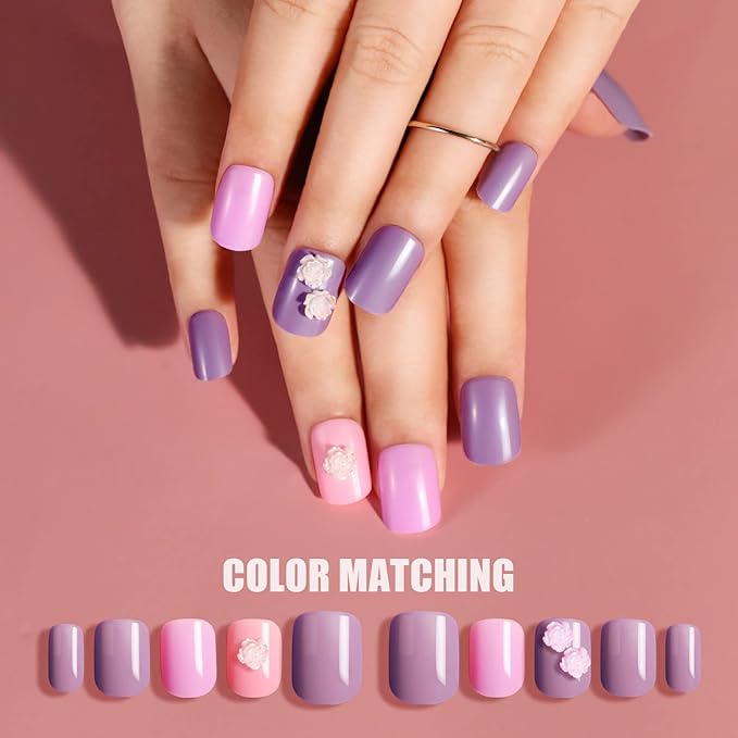 Teenitor Square Press On Nails - 288pcs, 12 Colors, Short, Glue On, False Nails for Wide Nail Bed