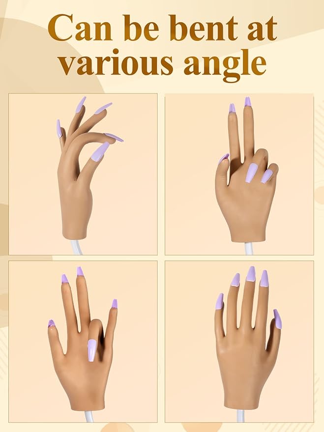 Practice Hand for Acrylic Nails, Nail Tips Never Fall Off Nail Hand Practice,Fingers Never Break Fake Nail Hand for Nail Practice,Flexible Movable Practice Nail Hand for Practicing Nail Supplies