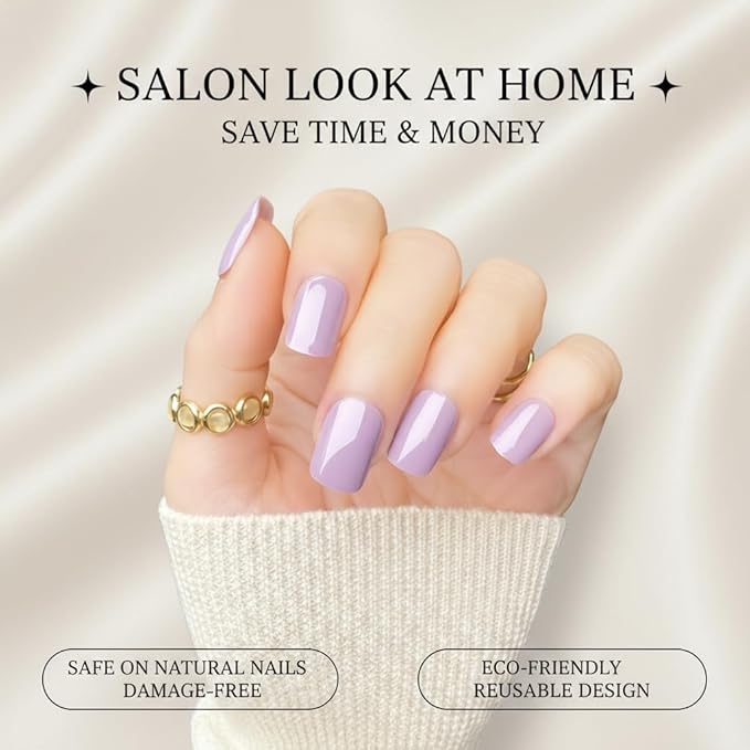 Press On Nails Short Square - Dusty Purple No Glue Soft Gel Nail Kit For Women, Instant Manicure Safe on Natural Nails, 24 Nails in 12 Sizes with File