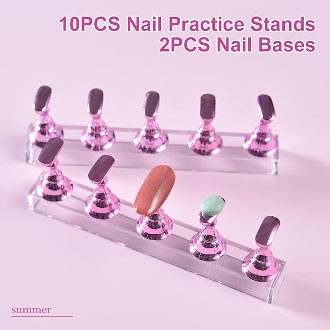 2 Sets Nail Display Stands, Fake Nail Display Stand For Painting Nails DIY Nail Magnetic Practice Stand, Nail Polish Practice Nail Art Kit For Beginners, Home And Nail Salon Use (Black)