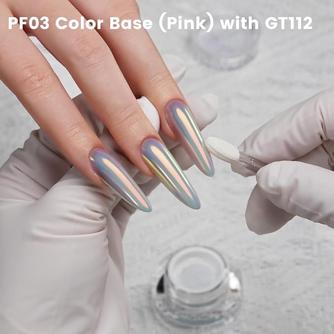 Yokefellow GleamTap Cushion Aurora Chrome Nail Powder -Mermaid Aurora Effect,Nail Art Glitter Decoration for Home DIY Salon Manicure (GT112 Golden Hour/Purple Blue with Light Orange Sheen)