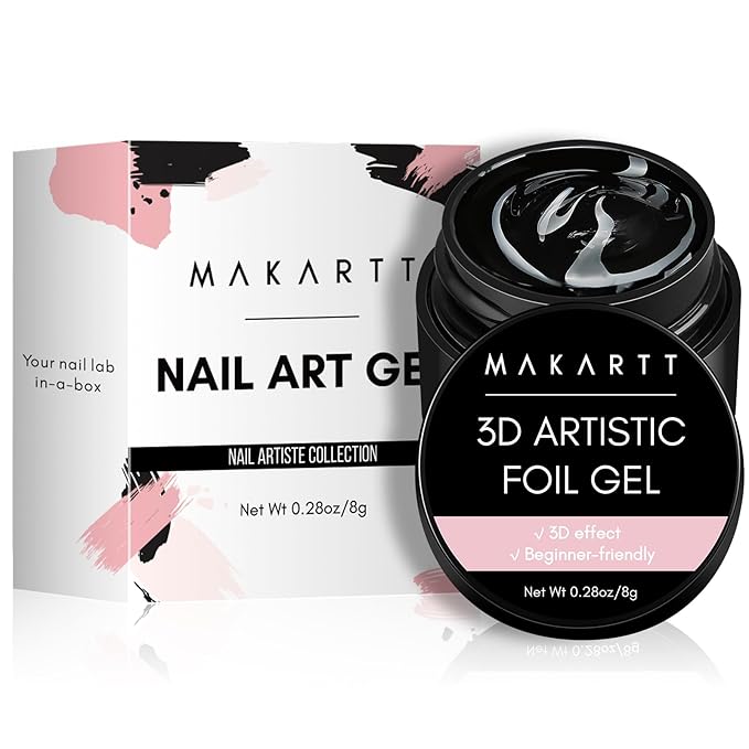 Makartt 3D Nail Gel: 8 ml Nail Foil Glue, Transfer Gels Adhesive for Linear, Shell, Ripple & Chrome Nail Powder Art Designs, UV LED Lamp Required