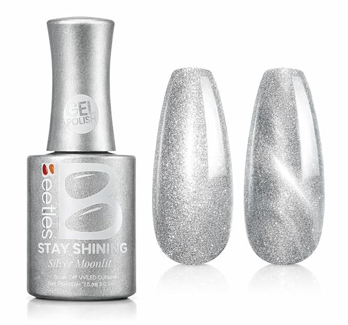Beetles Pearl Gel Nail Polish - 15ml Stay Shining Silver Moonlight Gel Polish White Sliver Sparkle Thread Effect Nail Art Uv Led Home Salon Long-Lasting Soak-Off Nail Gel Gift for Women