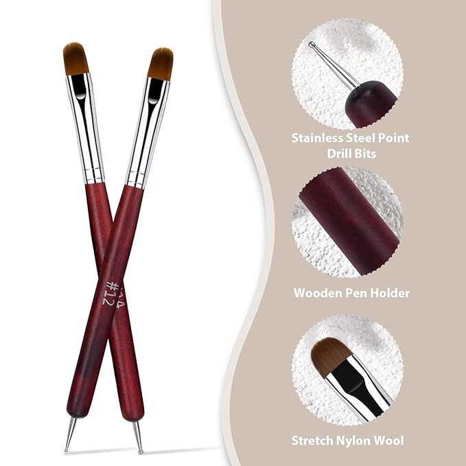 French Manicure Brush, Esclane 2 Way French Nail Brush with Dotting Tool for Manicure Cuticle Clean Up Nail Art Design, French Tip Brush (Wood, #16)