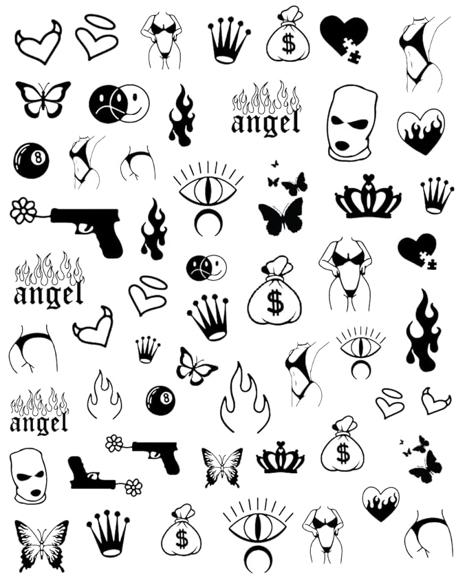 Impressed Gothic Authentic 5 Sheets Luxury Grunge Nail Art Stickers 500+ Black Customized Nail Decals for Fake Nail Design Decorations and Salon Nails Accessories for Men and Women (Grunge)