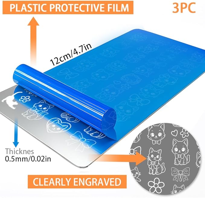 PH PandaHall 3pcs Cat Nail Stamping Templates Kitten Bow Nail Art Templates Cat Paw Stencils Pet Cats Stainless Steel Image Plates Tool for Women Print Manicures Salon Design Supplies