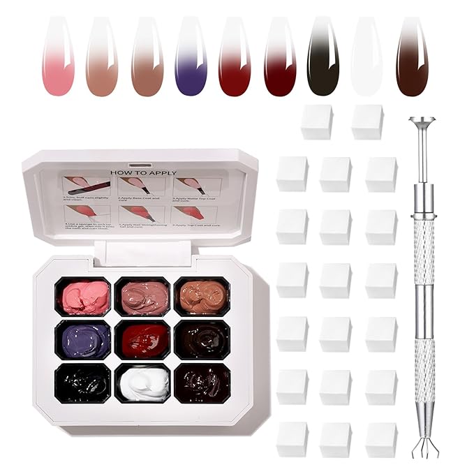 Ombre Gel Nail Polish Nail Sponges for Ombre 9 Series Colorful Blush Effect Pat Painting Gradient Blooming Gel for Ombre Nails Multistyle French Manicure Nail Art DIY Home (A8, 1)