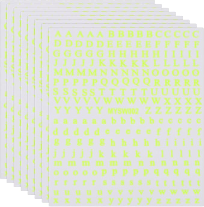 PATIKIL Letter Nail Stickers, 8 Sheet 3D Self-Adhesive English Letter Nail Decals Small Alphabet Art Sticker Metallic Fluorescence Design Manicure for Women DIY Decor, Fluorescent Yellow
