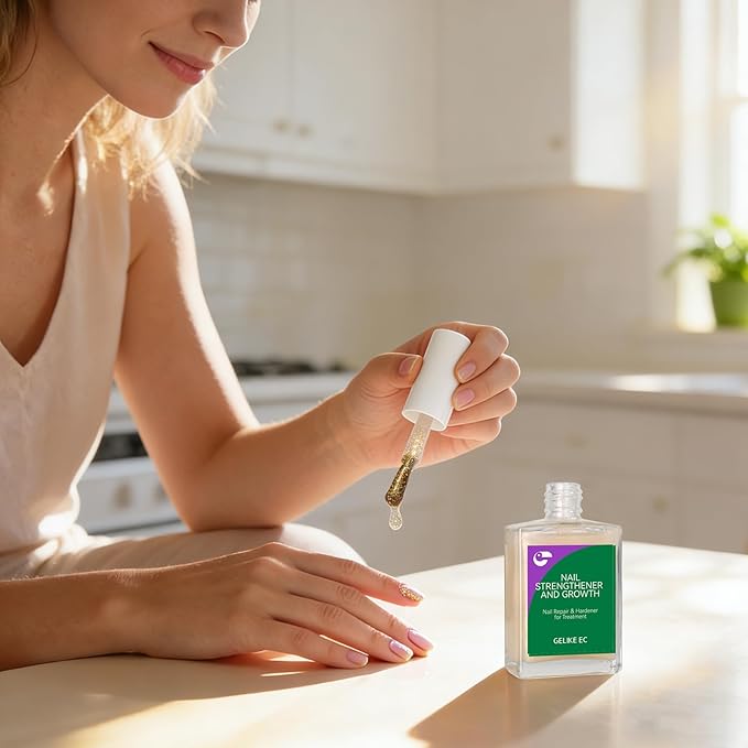 Nail Repair Strengthener for Home Care: Gelike EC 6 in 1 Natural Nail Protein Hardener Extra Strong and Growth - Long Lasting and Fast Dry Polish for Damaged Weak Split Treatment(Glitter Pink 15ml)