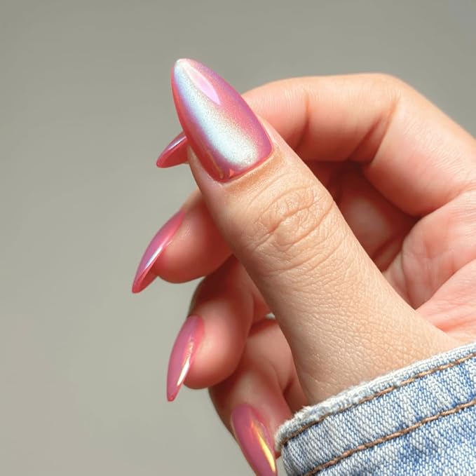 Maniology Press-On Nails Magnetic Angel | Medium Almond Shape Nail Tips – Fuchsia Pink Color Luminous Finish, Reusable, Durable & Easy Application, 30-Piece 15 Sizes False Nails Kit