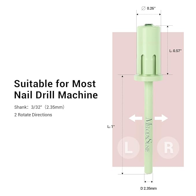 MelodySusie Crystal Top Mandrel Bit for Nails, 3/32'' Easy Off Nail Drill Bits for Sanding Bands, Suitable for Acrylic Nails Gel Manicures and Pedicures, Tea Green