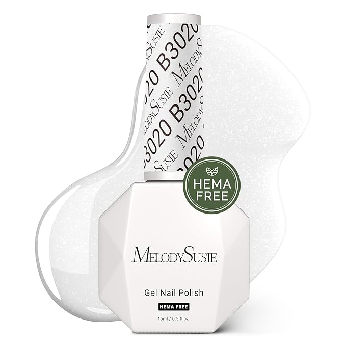 MelodySusie Hema Free Gel Nail Polish, 0.5 Fl Oz Thick White Shimmer Gel Polish, Non-Toxic, Long Lasting, Soak Off UV Nail Polish, Manicure Nail Design Salon DIY Nail Art at Home B3020