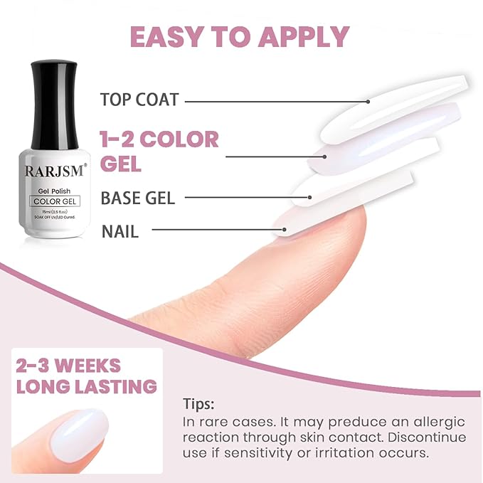 RARJSM Milky White Pink Nude Gel Nail Polish with Blue Pearl Shell Glitter Clear Sheer White Shimmer Gel Polish 15ml UV LED Soak Off Transparent Pale Pink Home Salon French Manicure Curing Requires