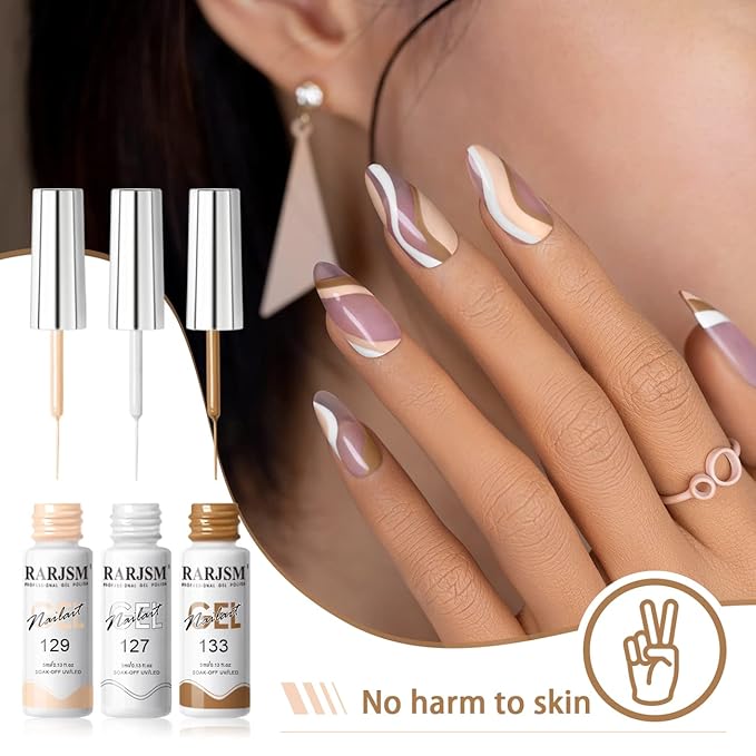 RARJSM Gel Paint for Nail Art Nude Liner Gel Nail Polish Set 12 Colors 5ml Pink Brown Line Art Gel Polish Build in Thin Sharp Brush for Swirl Nails Striping Painting Gelpolish Soak Off Curing Requires