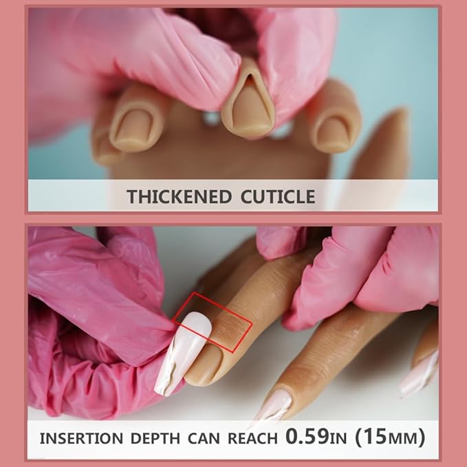Silicone Practice Hands for Acrylic Nails with Stand Bracket Make-up Nail Practice Hand Flexible Hand Painted Mannequin Hands for Nails Art Training Tool (New 4#-Left Hand)