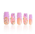 LOVFUL Short French Tip Press on Nails Floral Dream | Handmade Acrylic Press ons | Reusable Fake False Nails | Square Classic Regular 1.3in | H634-M