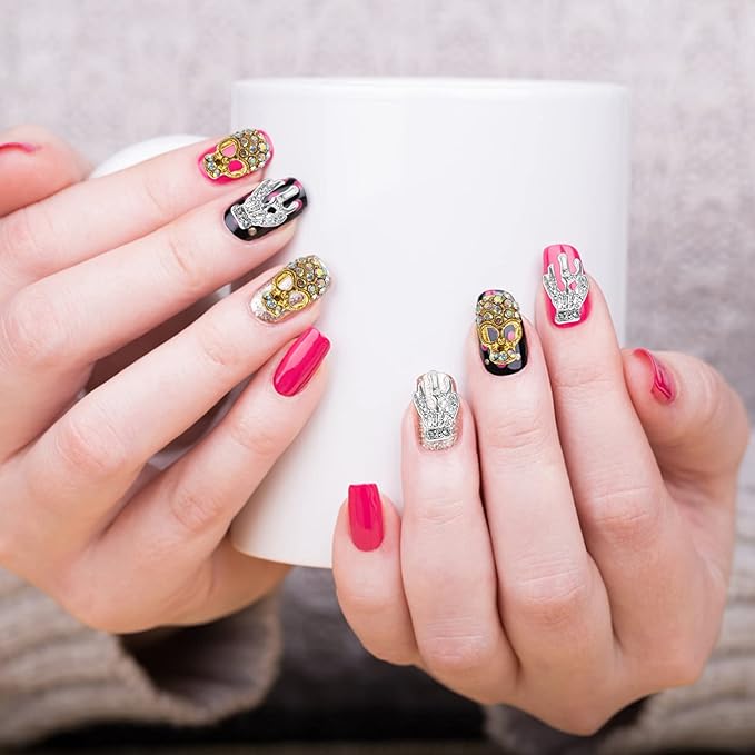 40pcs Nail Alloy Jewelry Manicure Stickers Nail Decor Nail Tip Nail Charm Skull Head Nail Paste Nail Art Jewelry Decor Jewelry with Diamond Nail Decals Cellphone Decor